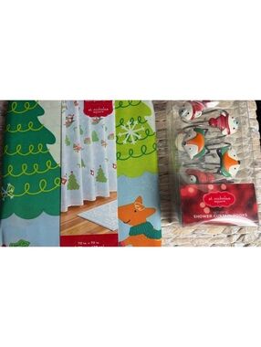St. Nicholas Square Oh What Fun Fabric Shower Curtain and Set of 12 Holiday Them